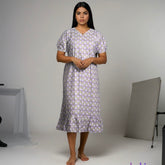 Frock Wear, Free Size, Ankle Length, Tie-Up, Puff Sleeve Sleepwear in Softest Cotton Fabric (Bra Size 34"-38" | 50”-52″ length)